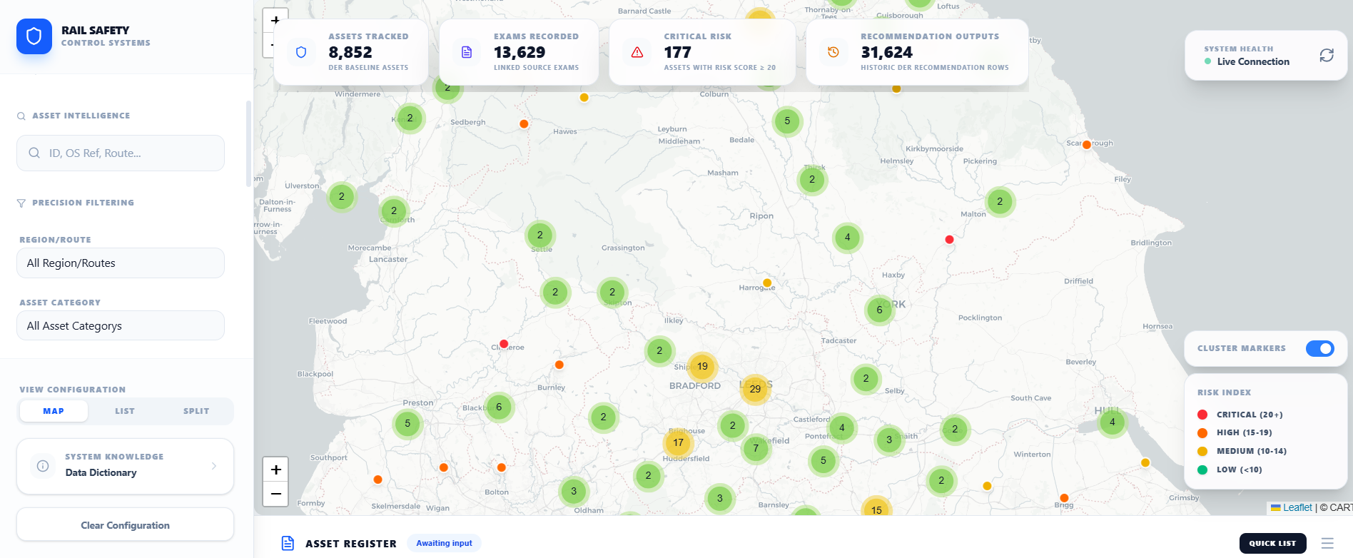Rail Structures Safety Review Platform — map-based asset review dashboard
